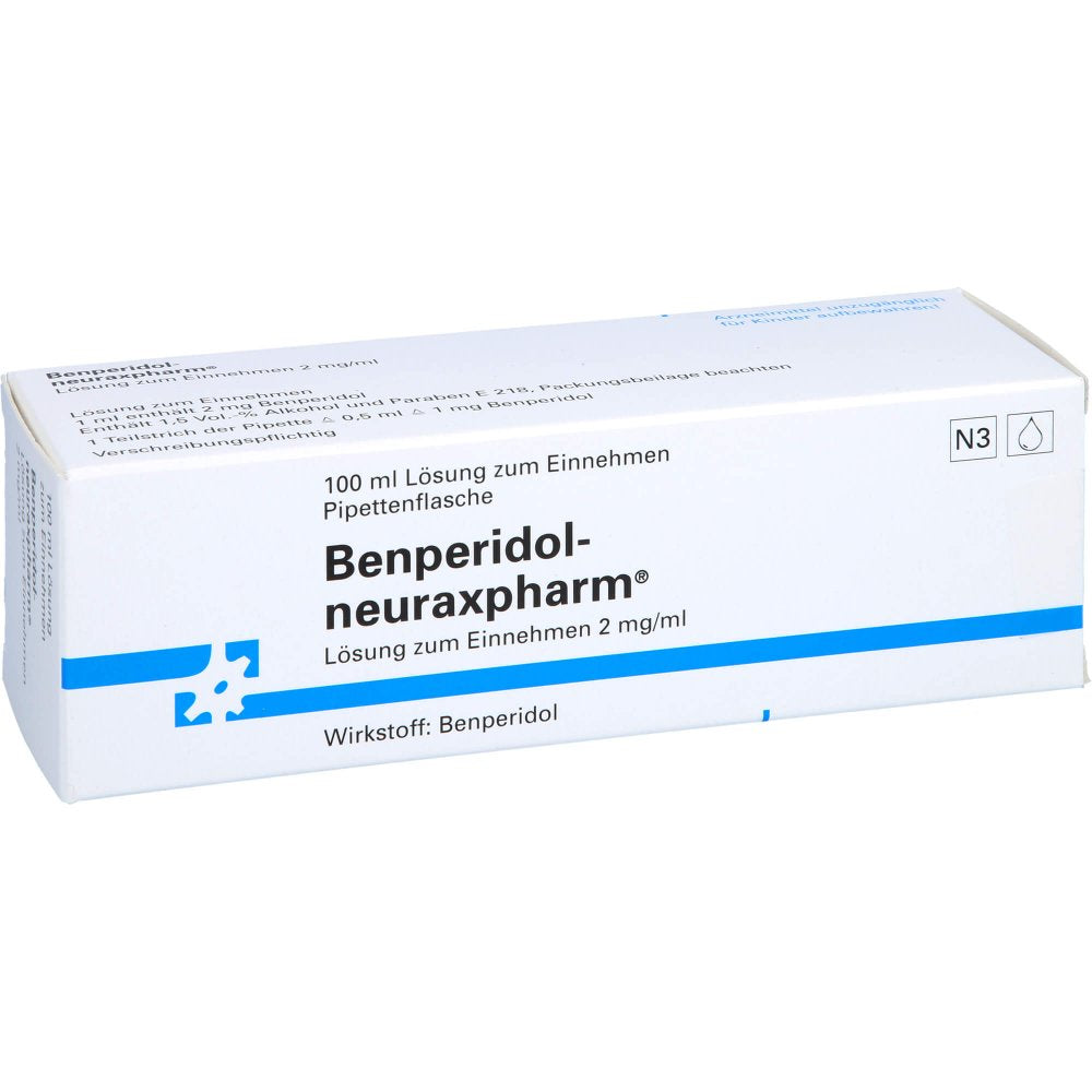 Das Produktfoto zeigt Benperidol-Neuraxpharm Lösung Zum Einnehmen (100 ml) PZN 04463412