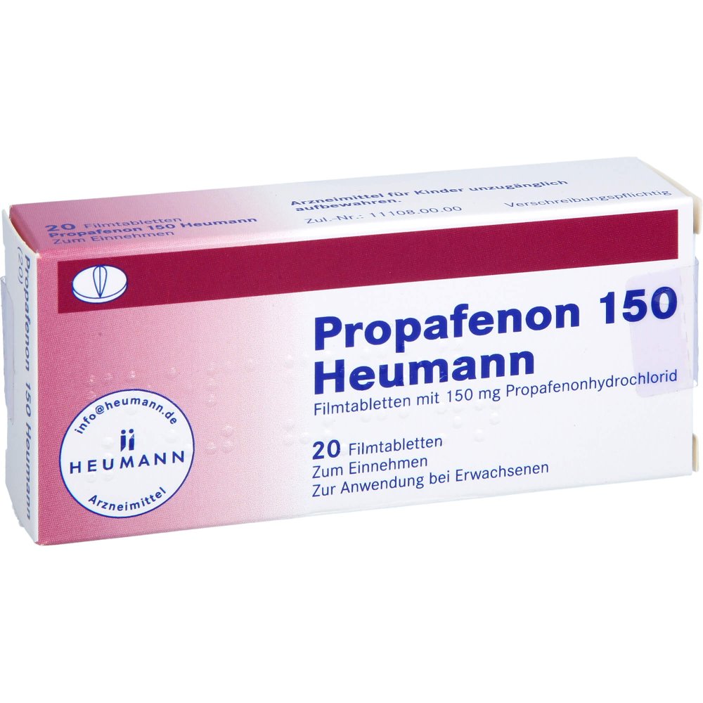 Das Produktfoto zeigt Propafenon 150 Heumann Filmtabletten (20 stk) PZN 04473095