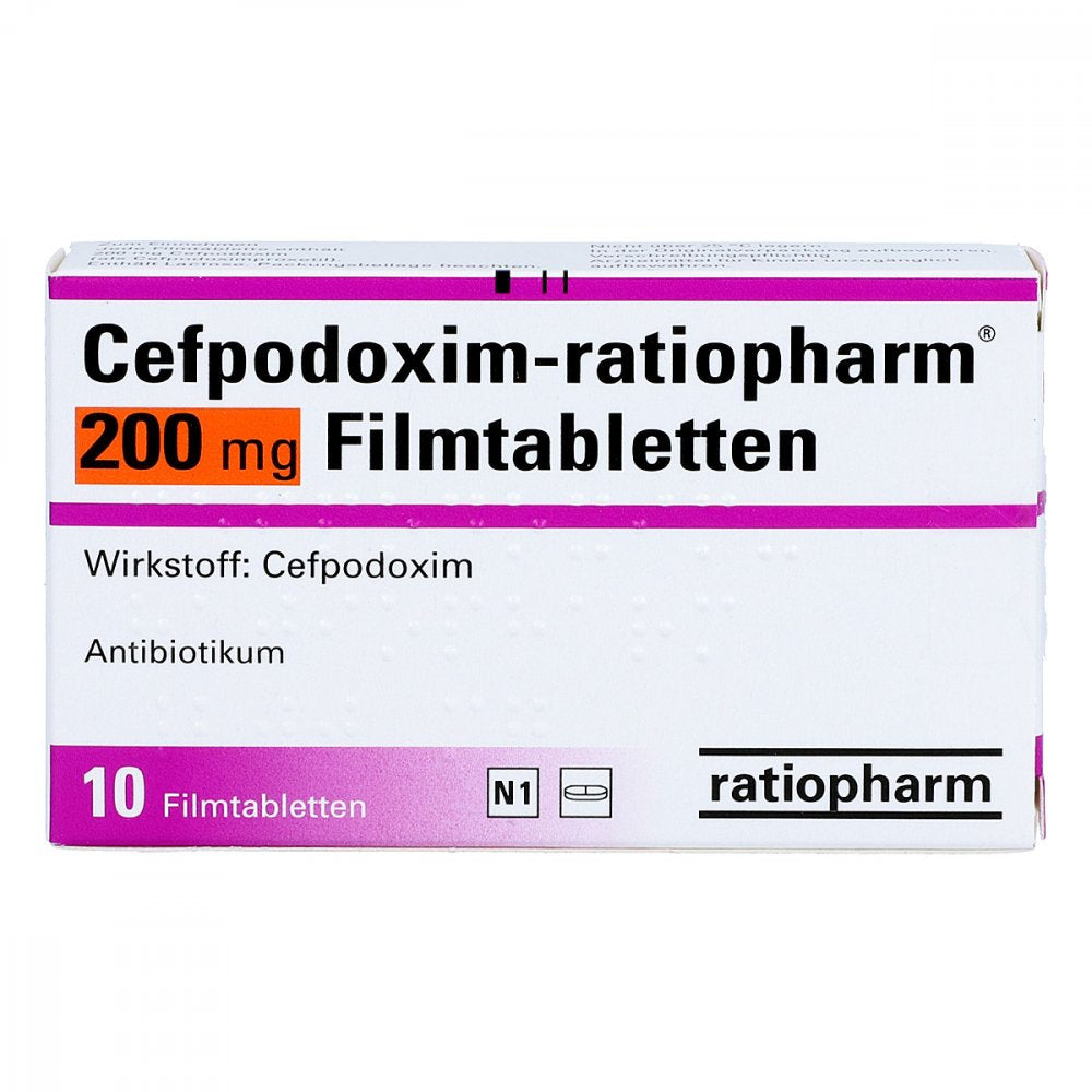 Das Produktfoto zeigt Cefpodoxim-Ratiopharm 200 Mg Filmtabletten (10 stk) PZN 04478477