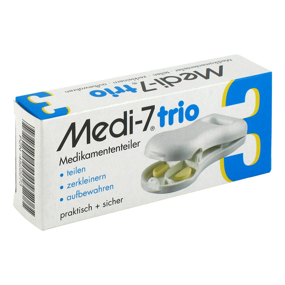 Das Produktfoto zeigt Medi 7 Trio Tablettenteiler Weiß (1 stk) PZN 04522273