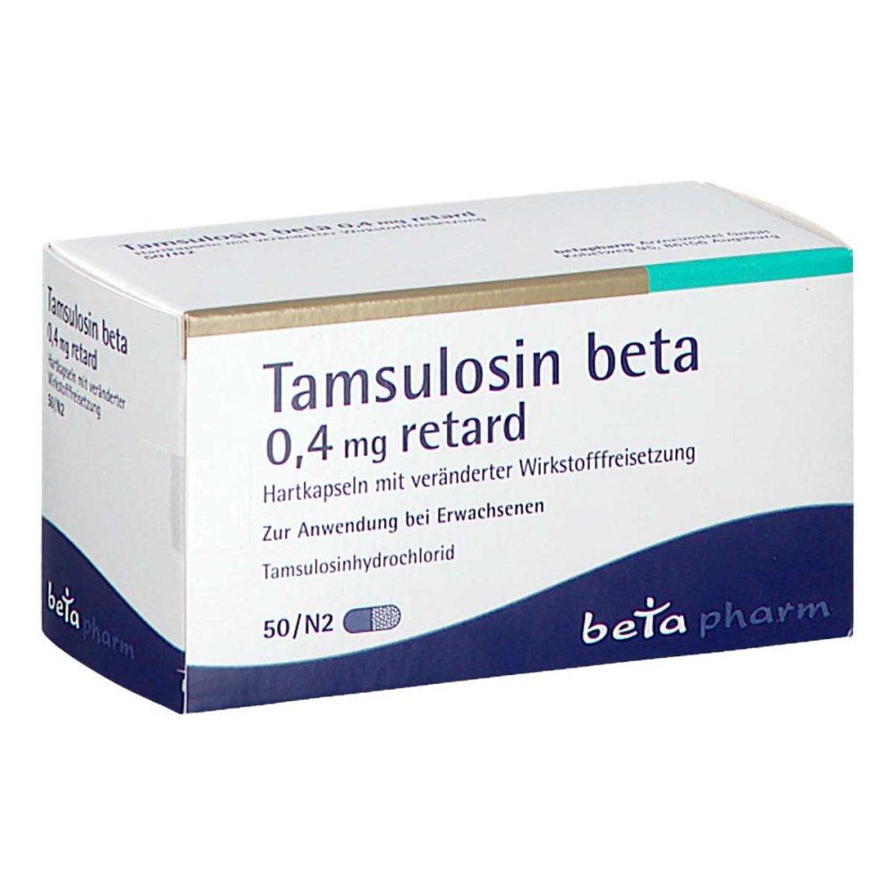 Das Produktfoto zeigt Tamsulosin Beta 0,4 Mg Retard Hartk.Verä.Wfrs. (50 stk) PZN 04604309