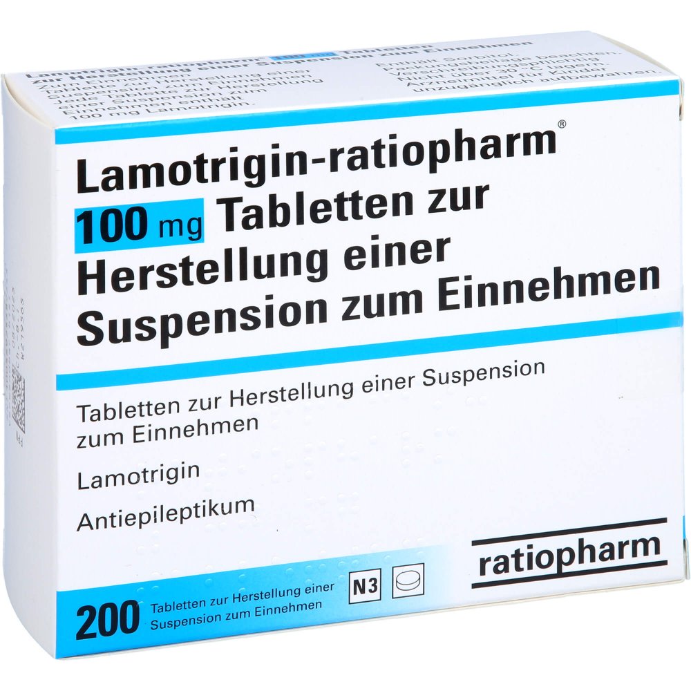 Das Produktfoto zeigt Lamotrigin-Ratiopharm 100 Mg Tab.Z.H.Susp.Z.Einn. (200 stk) PZN 04623755