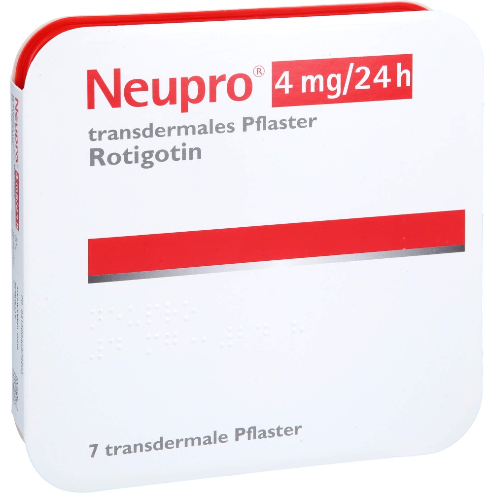 Das Produktfoto zeigt Neupro 4 Mg/24 H Transdermale Pflaster (7 stk) PZN 04637326