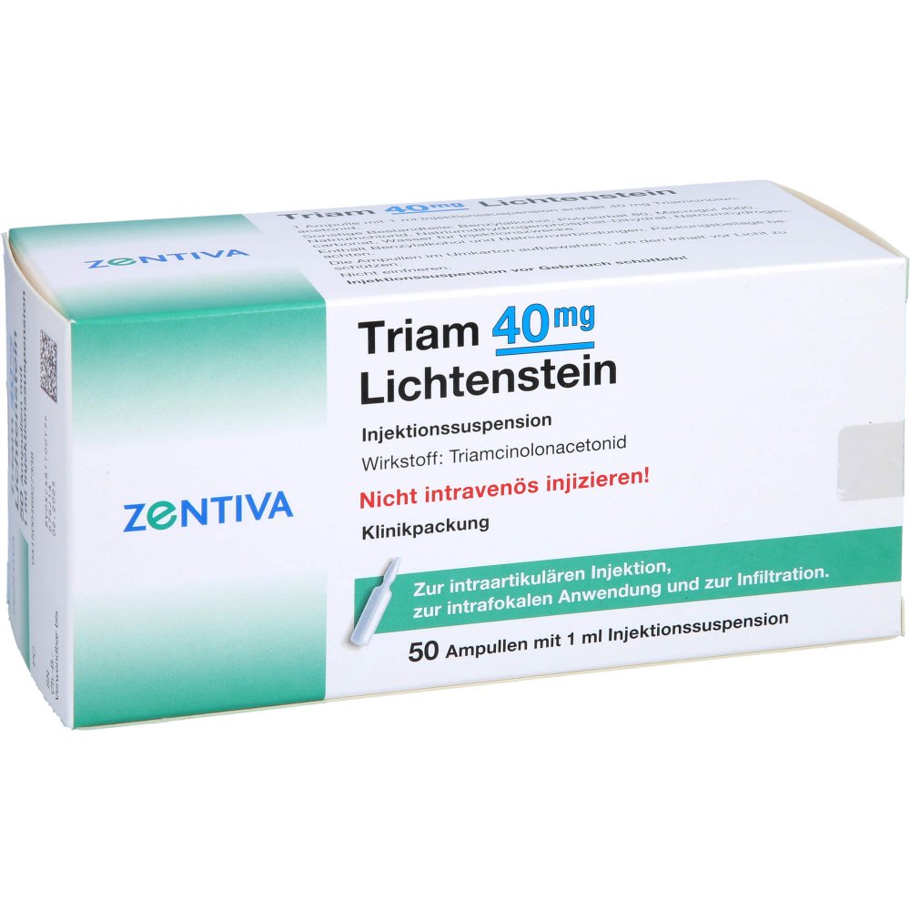 Das Produktfoto zeigt Triam 40 Lichtenstein Kristallsuspension Ampullen (50X1 ml) PZN 04692733