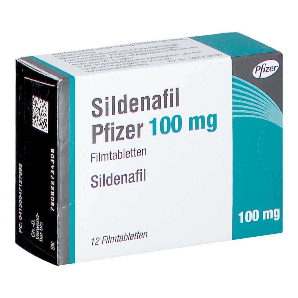 Das Produktfoto zeigt Sildenafil Pfizer 100 Mg Filmtabletten (12 stk) PZN 04712789
