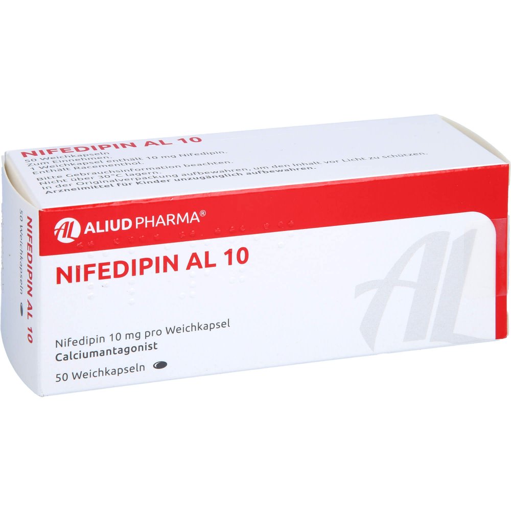 Das Produktfoto zeigt Nifedipin Al 10 Weichkapseln (50 stk) PZN 04748379