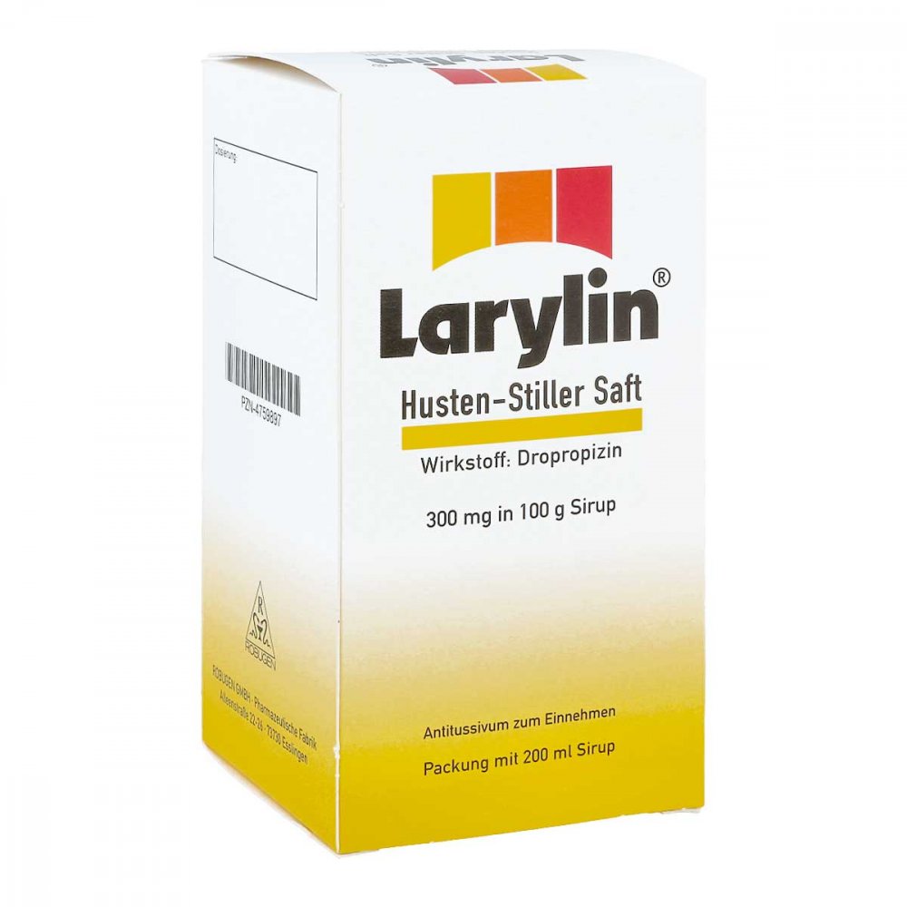 Das Produktfoto zeigt Larylin Husten-Stiller Saft (200 ml) PZN 04759897
