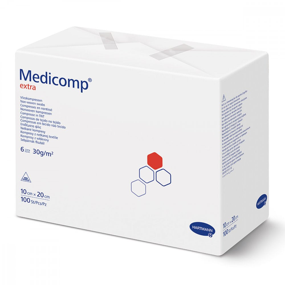 Das Produktfoto zeigt Medicomp Extra Vlieskomp.Unsteril 10x20 Cm 6fach (100 stk) PZN 04783944