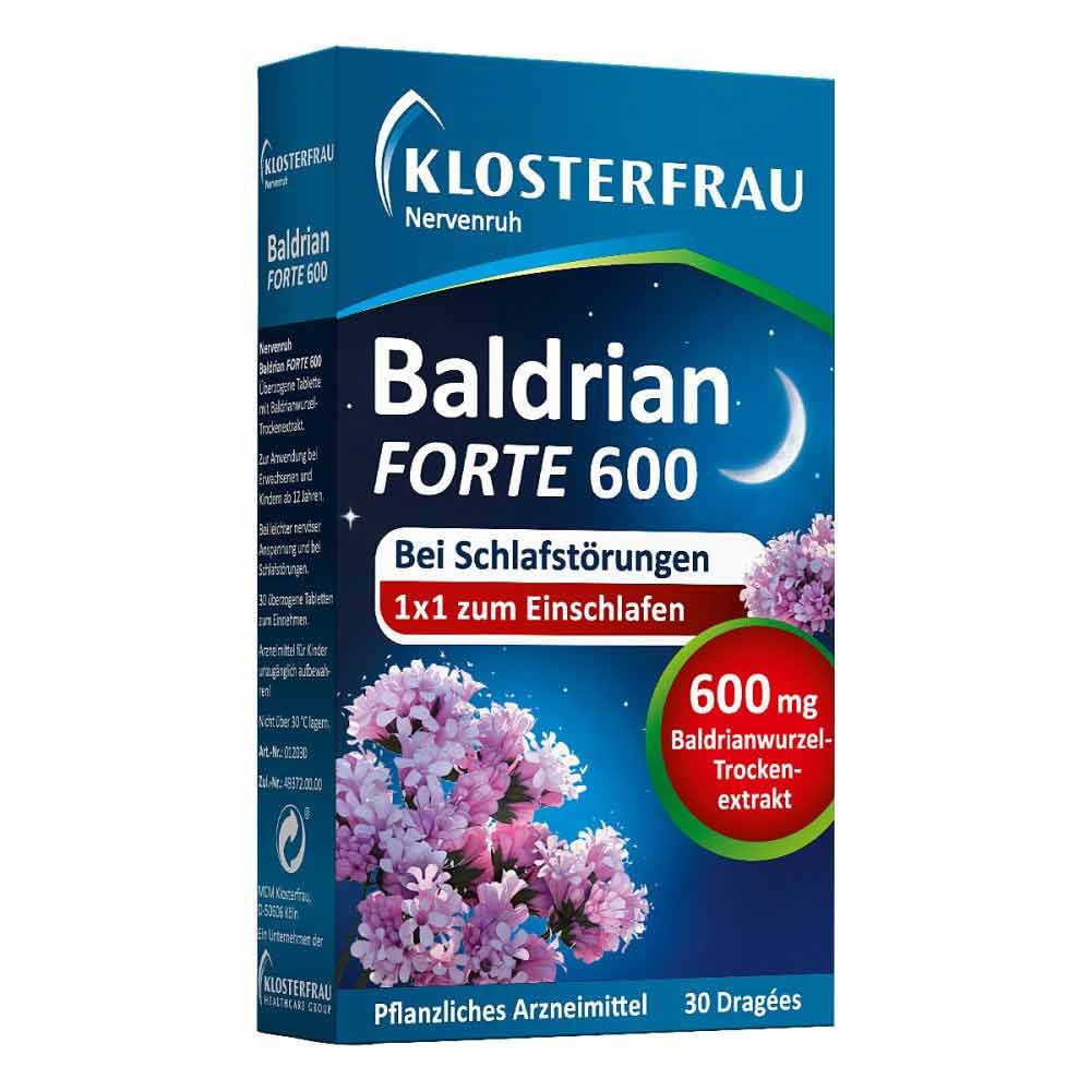 Das Produktfoto zeigt Klosterfrau Baldr.Forte 600 Nervenruh Üb.Tabl. (30 stk) PZN 04787729