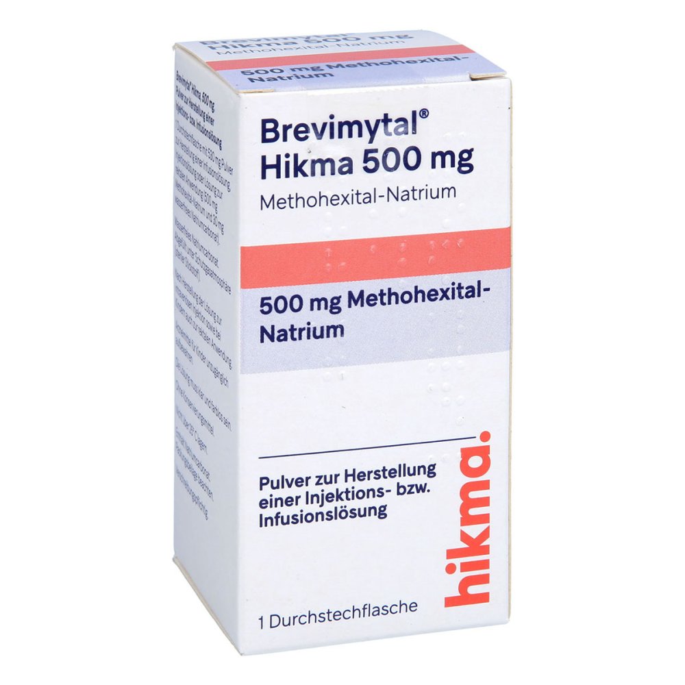 Das Produktfoto zeigt Brevimytal Hikma 500 Mg Plv.Z.Her.E.Inj.-/Inf.-L. (1 stk) PZN 04787818