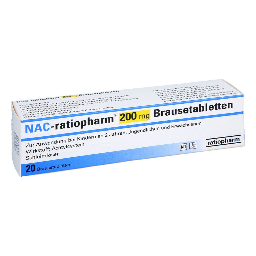 Das Produktfoto zeigt Nac-Ratiopharm 200 Mg Brausetabletten (20 stk) PZN 04788172