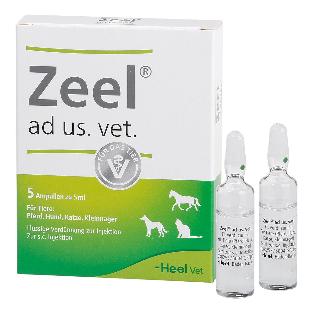 Das Produktfoto zeigt Zeel Ad Us.Vet.Ampullen (5X5 ml) PZN 04827009