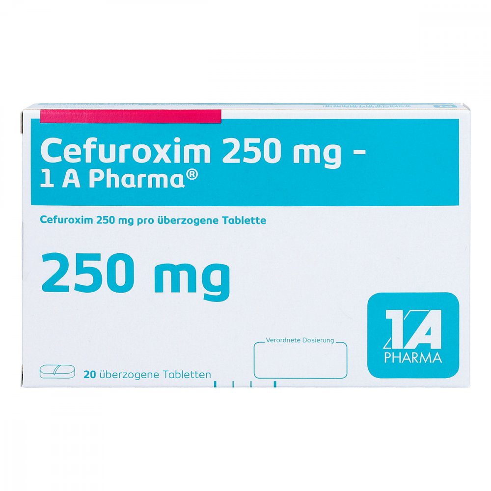 Das Produktfoto zeigt Cefuroxim 250 Mg-1a Pharma Überzogene Tabletten (20 stk) PZN 04841506