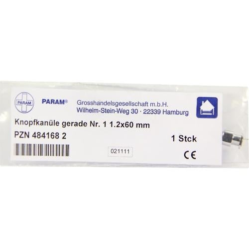 Das Produktfoto zeigt Knopfkanüle Gerade Nr.1 1,2x60 Mm (1 stk) PZN 04841682