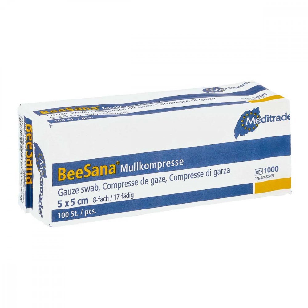 Das Produktfoto zeigt Mullkompressen 5x5 Cm Unsteril 8fach (100 stk) PZN 04852705