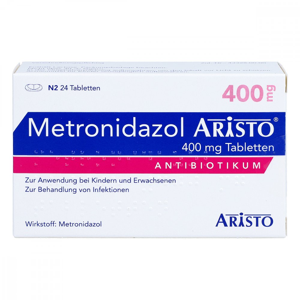 Das Produktfoto zeigt Metronidazol Aristo 400 Mg Tabletten (24 stk) PZN 04858837