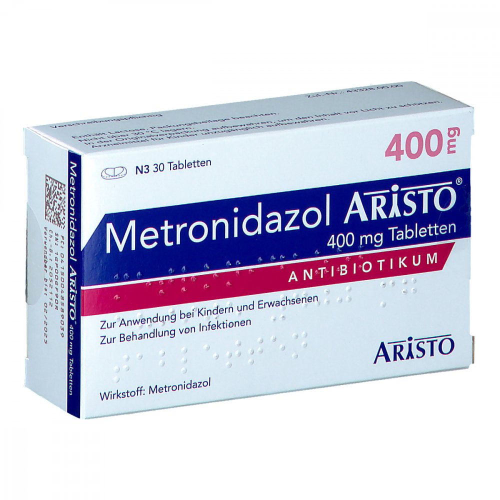 Das Produktfoto zeigt Metronidazol Aristo 400 Mg Tabletten (30 stk) PZN 04858903