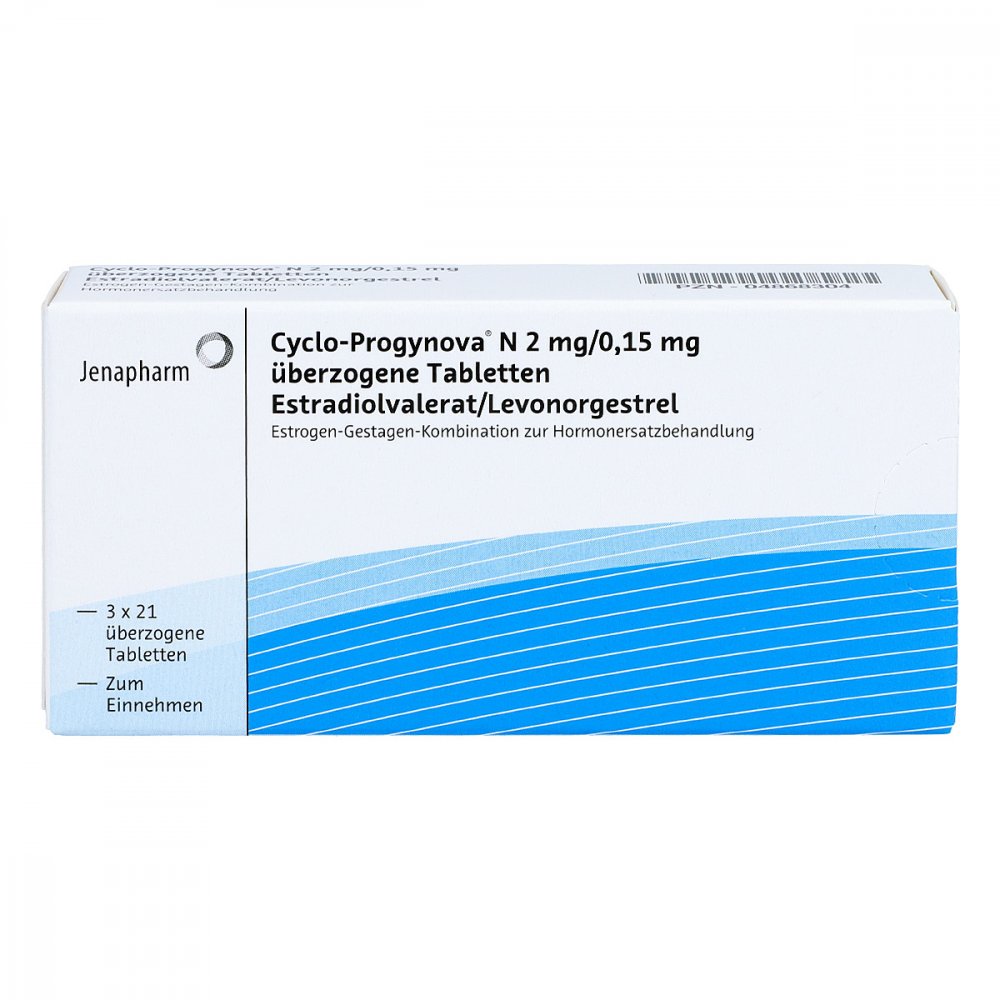 Das Produktfoto zeigt Cyclo Progynova N 2 Mg/0,15 Mg Überzogene Tab. (3X21 stk) PZN 04868304
