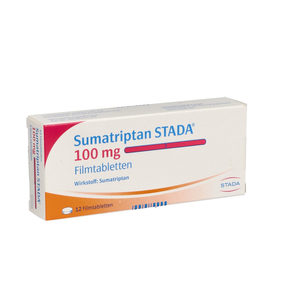 Das Produktfoto zeigt Sumatriptan Stada 100 Mg Filmtabletten (12 stk) PZN 04874606