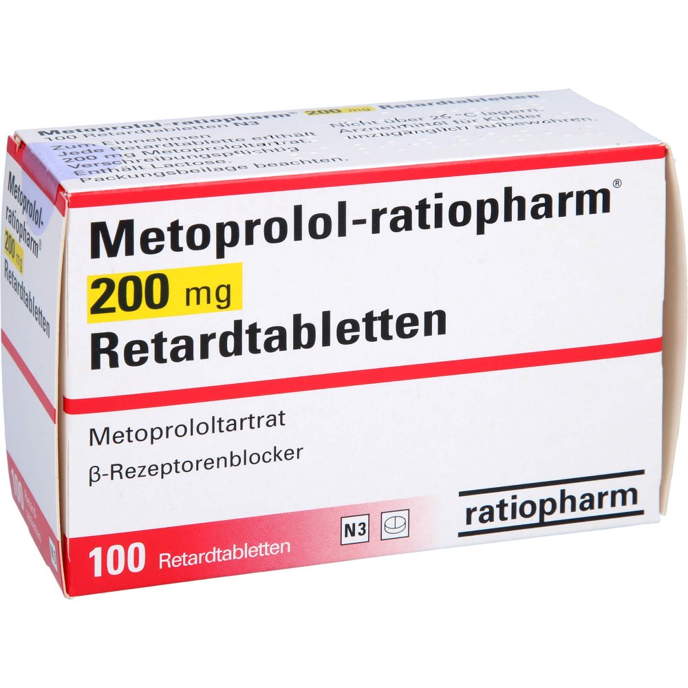 Das Produktfoto zeigt Metoprolol-Ratiopharm 200 Mg Retardtabletten (100 stk) PZN 04875215