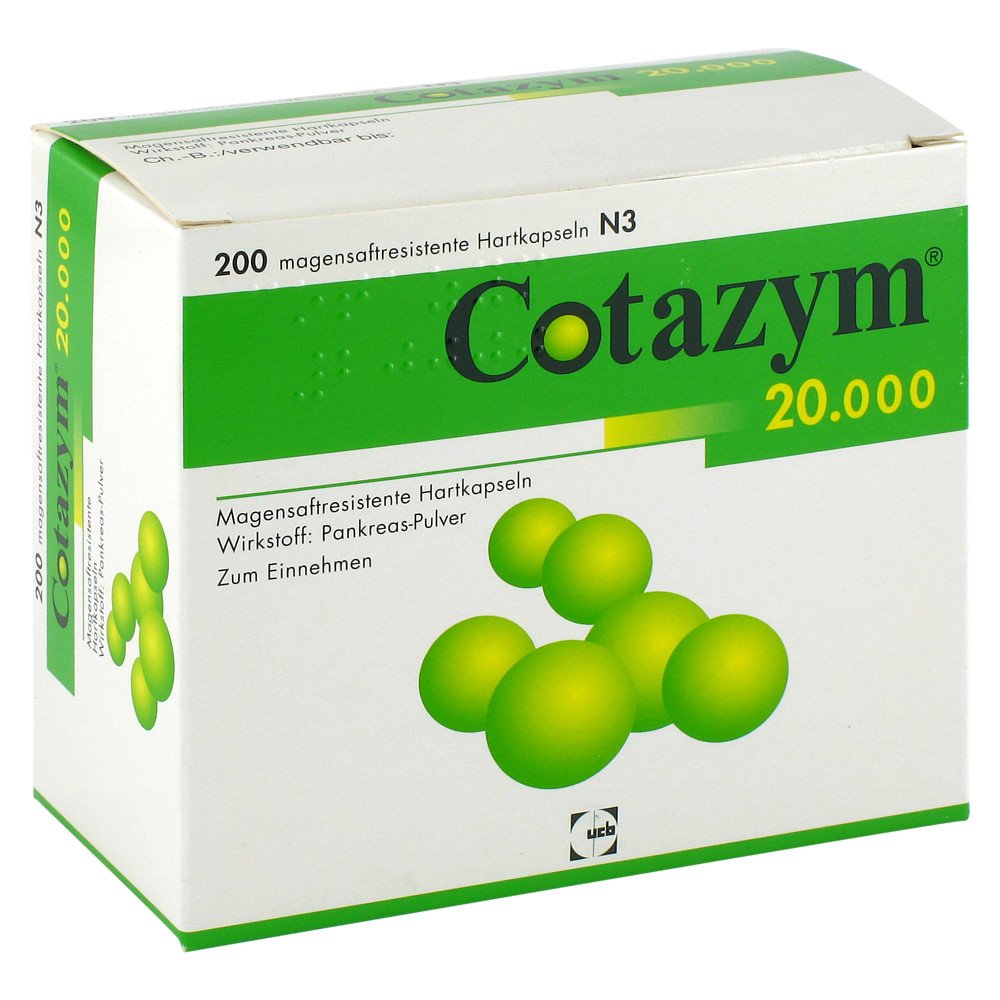 Das Produktfoto zeigt Cotazym 20.000 Pellets Magensaftresistente Kapseln (200 stk) PZN 04905086