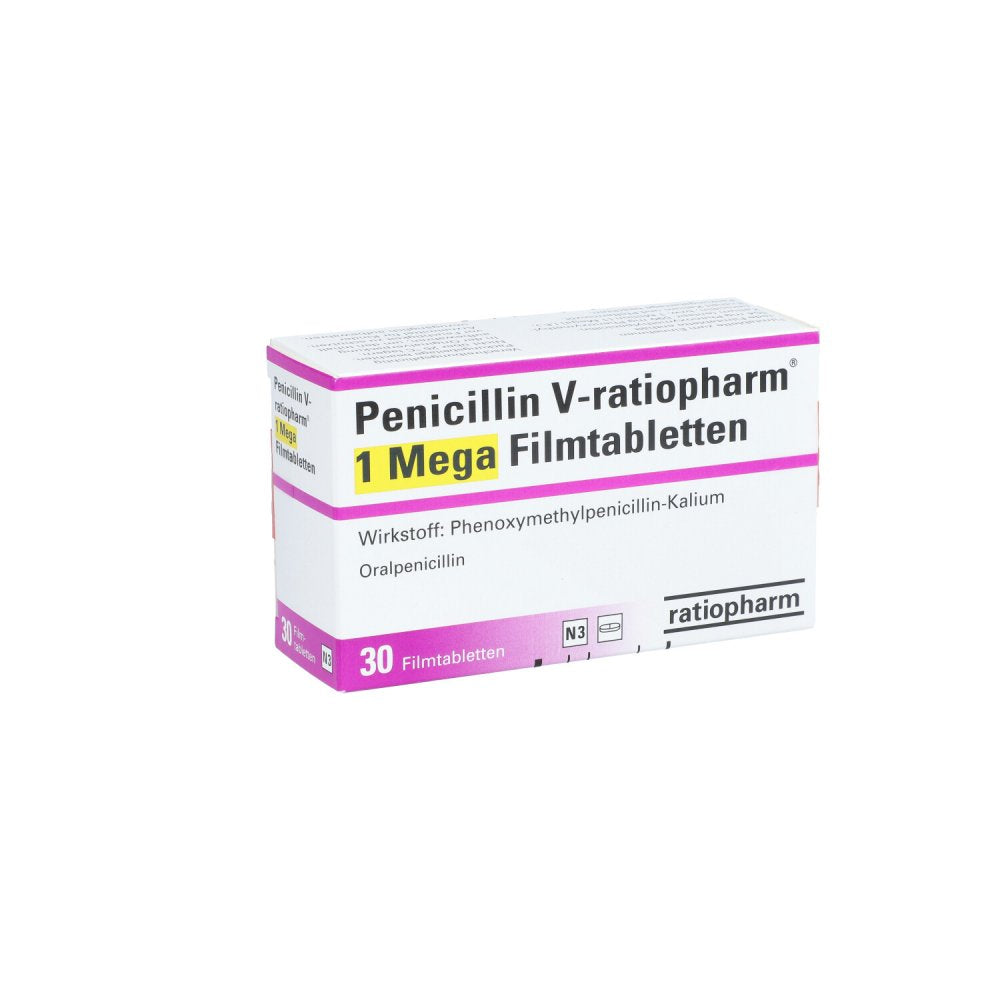 Das Produktfoto zeigt Penicillin V-Ratiopharm 1 Mega Filmtabletten (30 stk) PZN 04908015