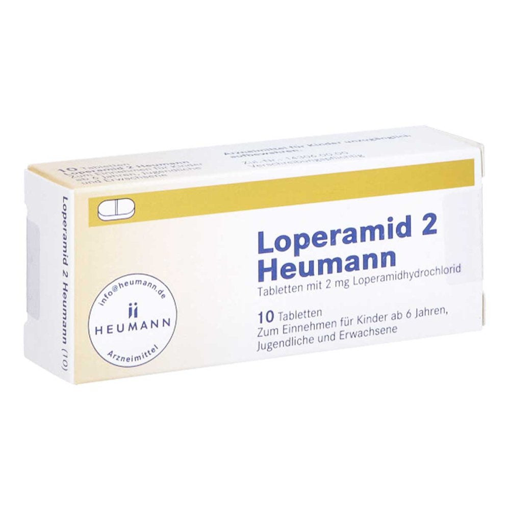 Das Produktfoto zeigt Loperamid 2 Heumann Tabletten (10 stk) PZN 04916569
