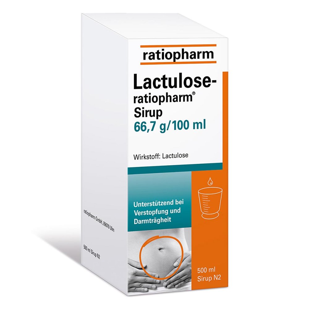 Das Produktfoto zeigt Lactulose-Ratiopharm Sirup (500 ml) PZN 04916865