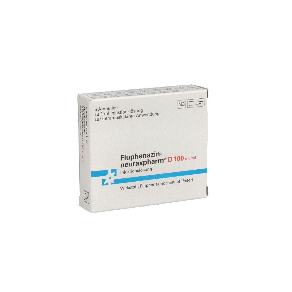 Das Produktfoto zeigt Fluphenazin-Neuraxpharm D 100 Mg/Ml Iim (5X1 ml) PZN 04935638