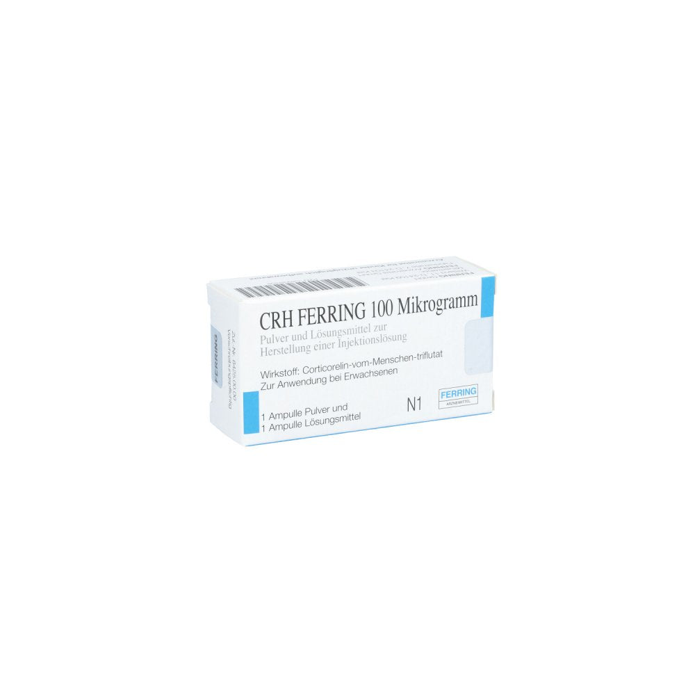 Das Produktfoto zeigt Crh Ferring 100 Μg Plv.U.Lsm.Z.H.E.Injektionslsg. (1X1 stk) PZN 04938358