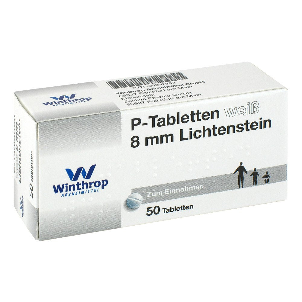 Das Produktfoto zeigt P Tabletten Weiß 8 Mm (50 stk) PZN 04997390
