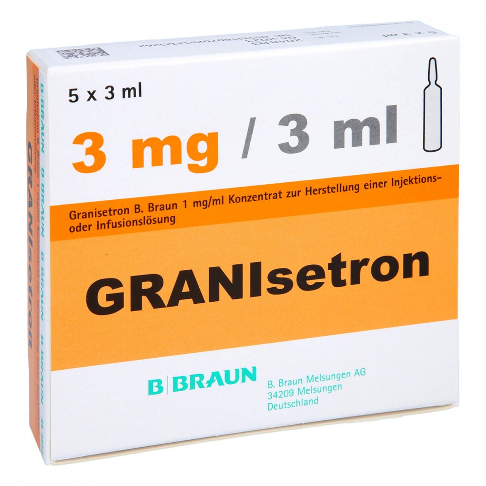 Das Produktfoto zeigt Granisetron B.Braun 1 Mg/Ml Infusionslsg.-Konz. (5X3 ml) PZN 05005634