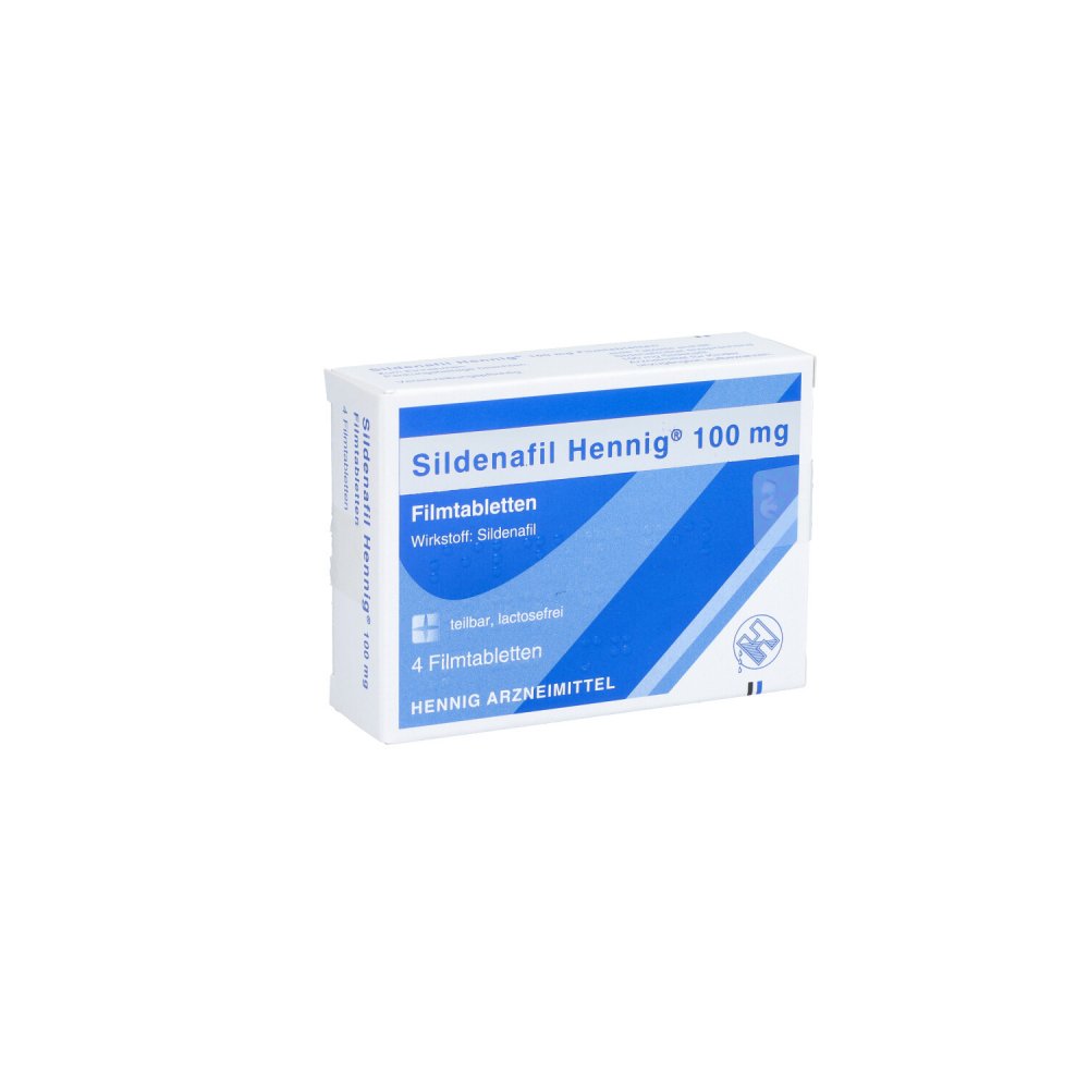 Das Produktfoto zeigt Sildenafil Hennig 100 Mg Filmtabletten (4 stk) PZN 05024100