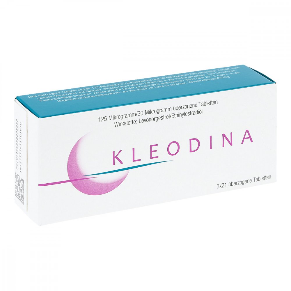 Das Produktfoto zeigt Kleodina 125 Mikrogramm/30 Mikrogramm Üb.Tabl. (3X21 stk) PZN 05027535