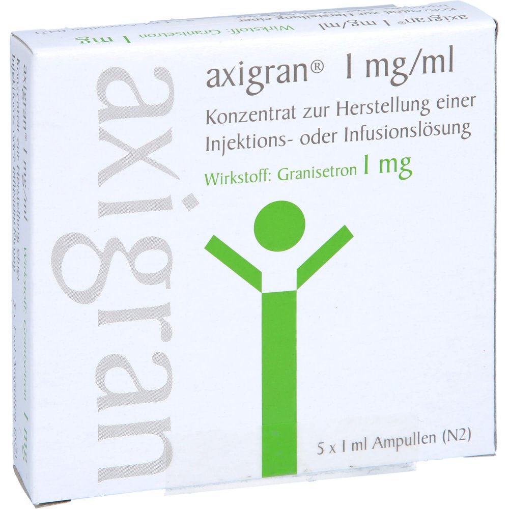 Das Produktfoto zeigt Axigran 1 Mg/Ml 1 Mg Konz.Z.H.E.Inj.-/Inf.Lsg. (5X1 ml) PZN 05039780