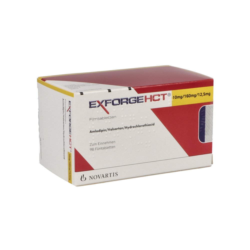 Das Produktfoto zeigt Exforge Hct 10 Mg/160 Mg/12,5 Mg Filmtabletten (98 stk) PZN 05111483