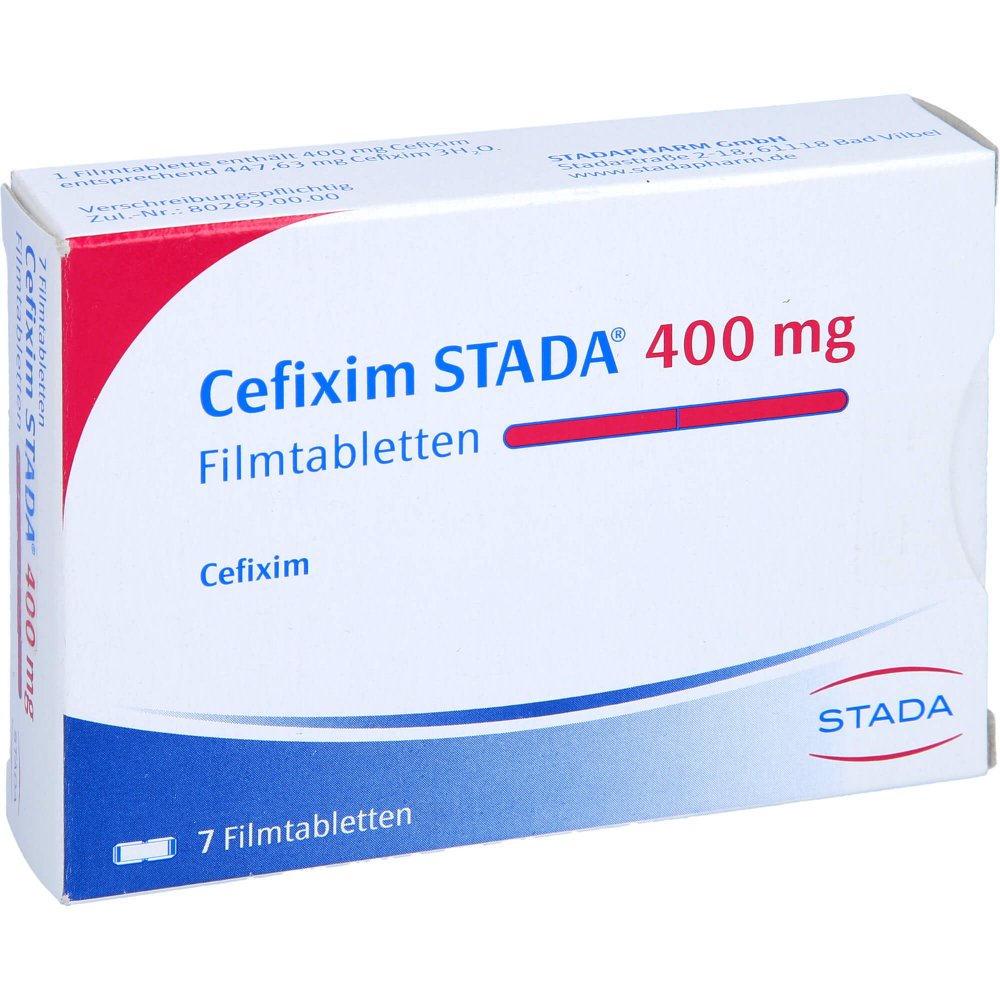 Das Produktfoto zeigt Cefixim Stada 400 Mg Filmtabletten (7 stk) PZN 05124126
