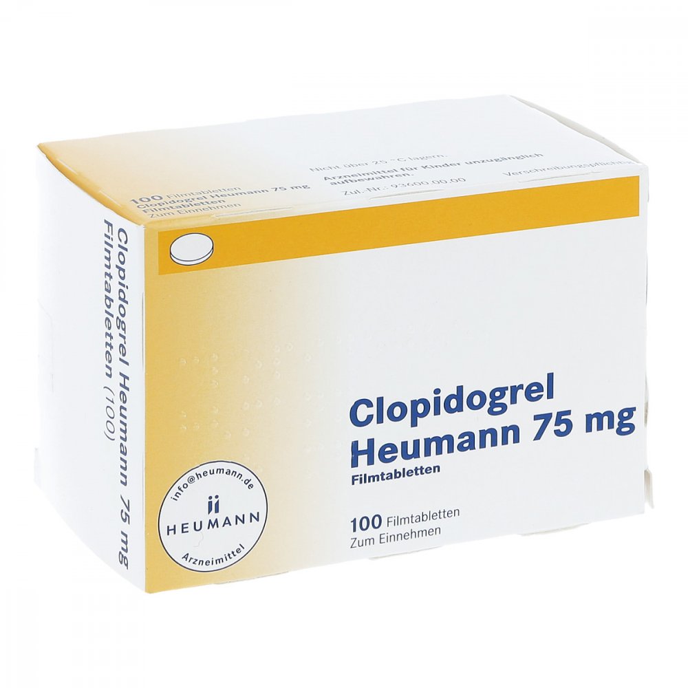Das Produktfoto zeigt Clopidogrel Heumann 75 Mg Filmtabletten (100 stk) PZN 05352063