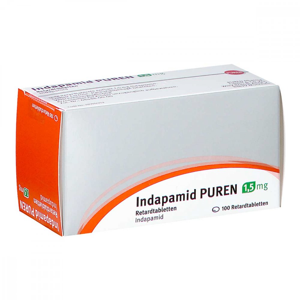 Das Produktfoto zeigt Indapamid Puren 1,5 Mg Retardtabletten (100 stk) PZN 05362914