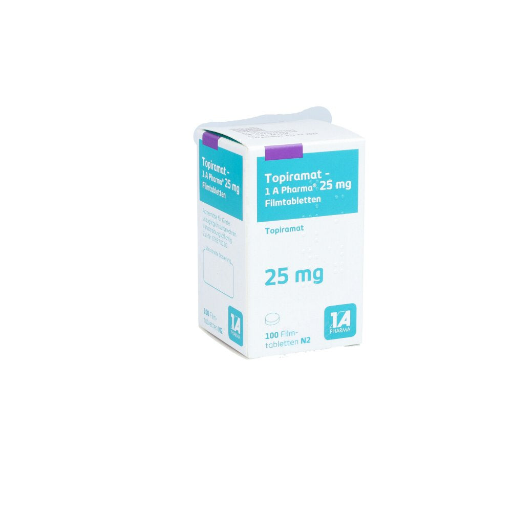 Das Produktfoto zeigt Topiramat-1a Pharma 25 Mg Filmtabletten (100 stk) PZN 05369170