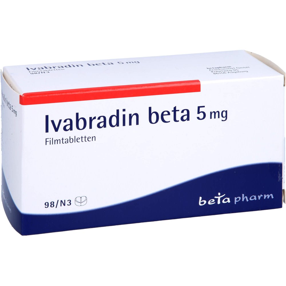 Das Produktfoto zeigt Ivabradin Beta 5 Mg Filmtabletten (98 stk) PZN 05378022