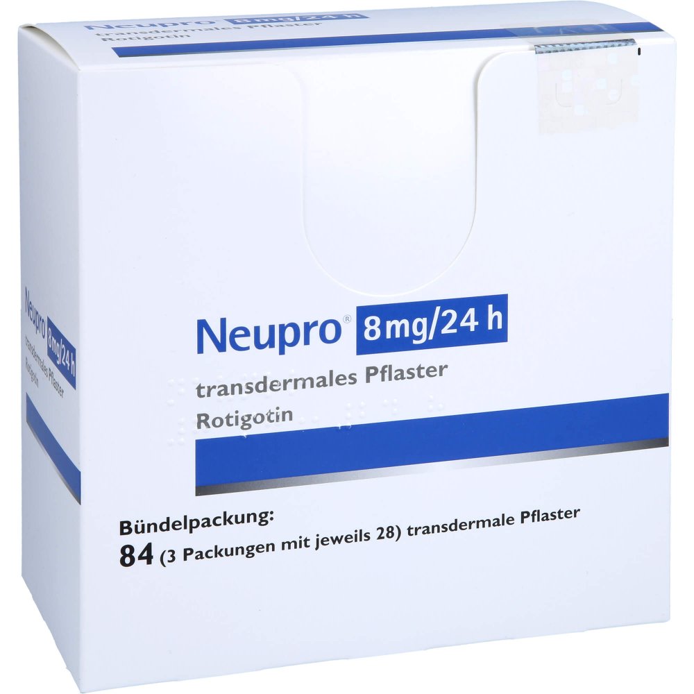 Das Produktfoto zeigt Neupro 8 Mg/24 H Transdermale Pflaster (84 stk) PZN 05381662