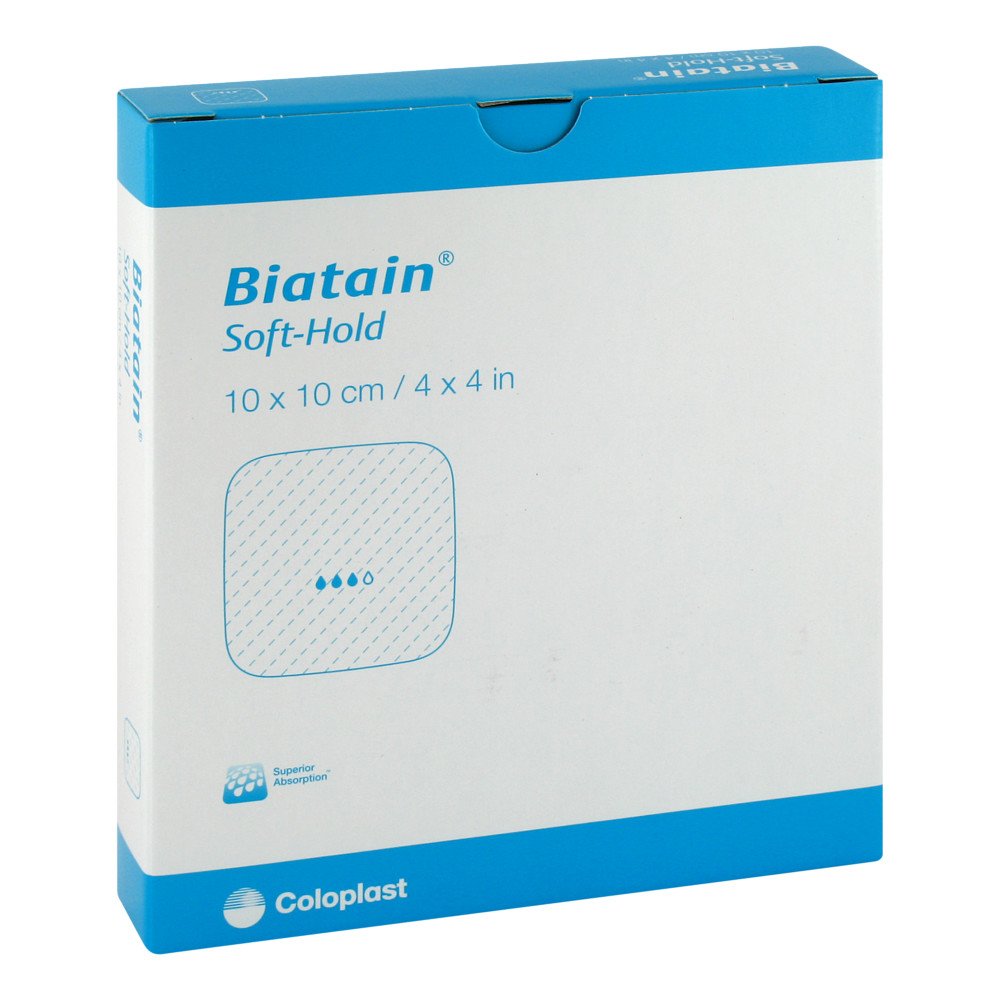 Das Produktfoto zeigt Biatain Schaumverband 10x10 Cm Sanft Haftend (5 stk) PZN 05383939