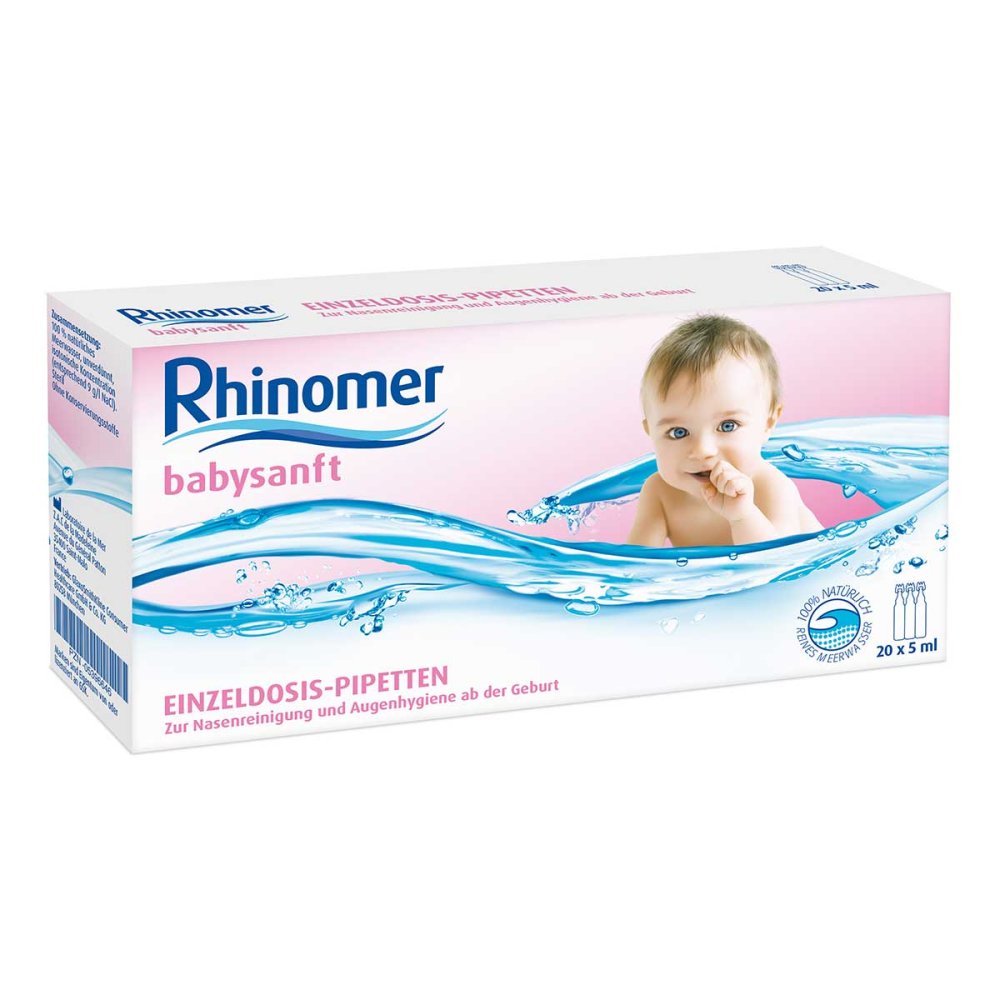 Das Produktfoto zeigt Rhinomer Babysanft Meerwasser 5ml Einzeldosispip. (20X5 ml) PZN 05396646
