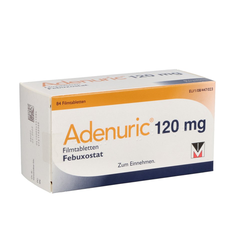 Das Produktfoto zeigt Adenuric 120 Mg Filmtabletten (84 stk) PZN 05455159