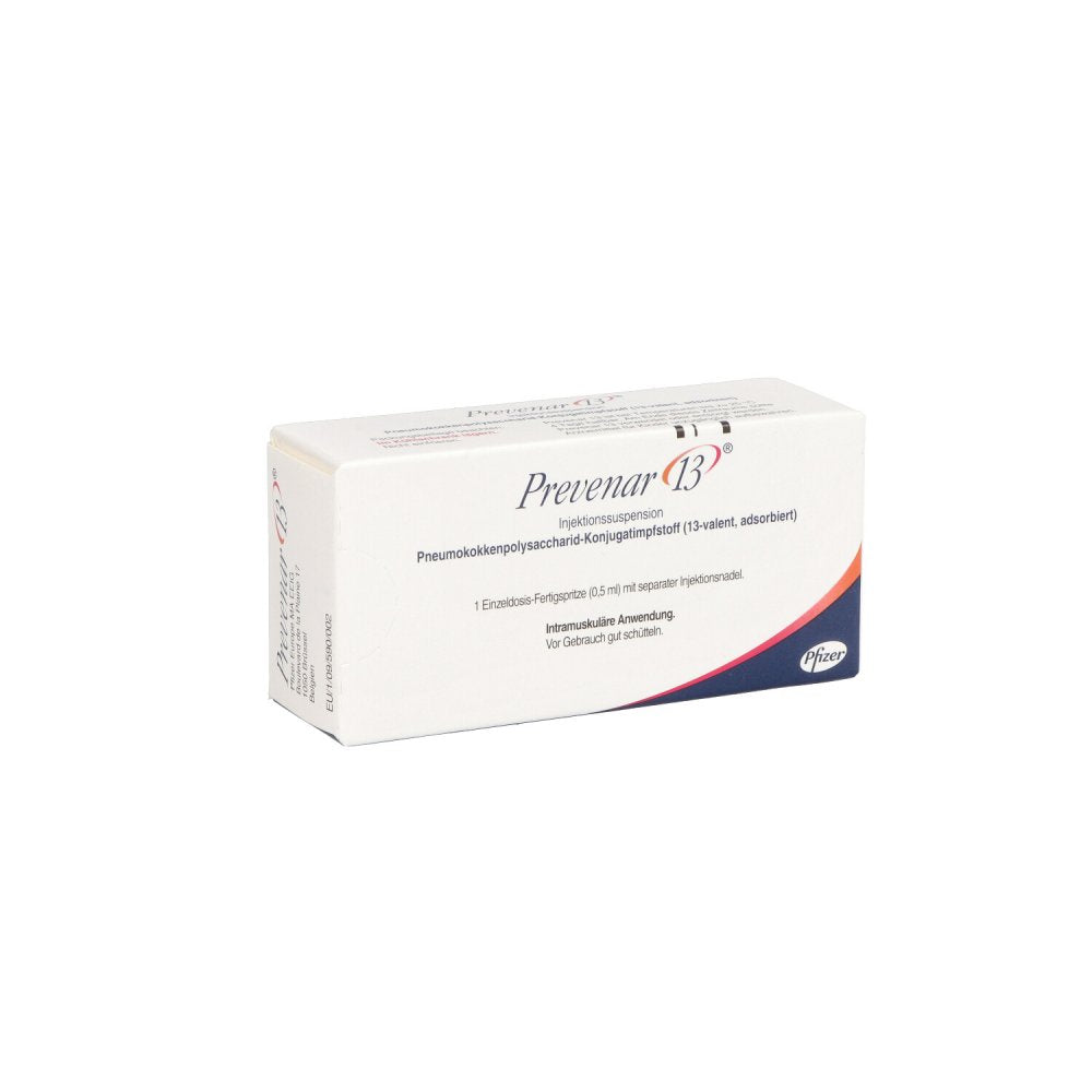 Das Produktfoto zeigt Prevenar 13 Injektionssuspension I.E.Fertigspritze (1 stk) PZN 05496276