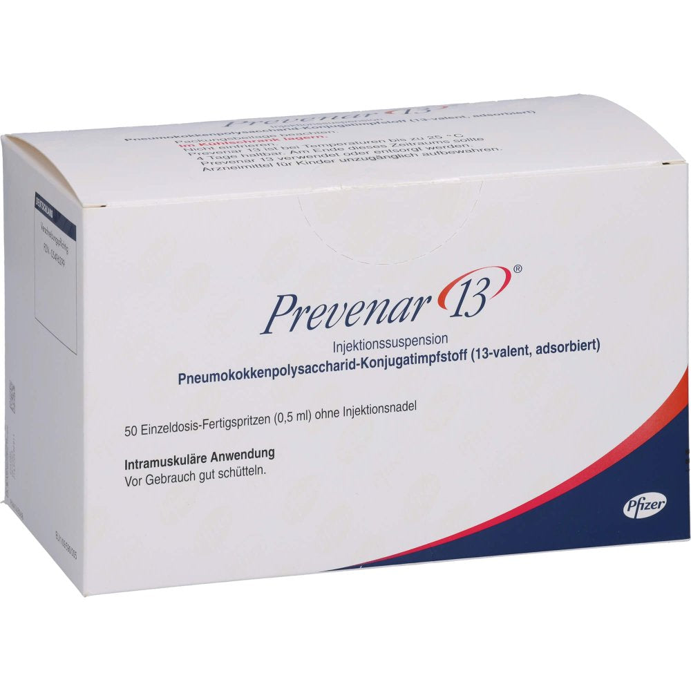 Das Produktfoto zeigt Prevenar 13 Injektionssuspension I.E.Fertigspritze (50 stk) PZN 05496299