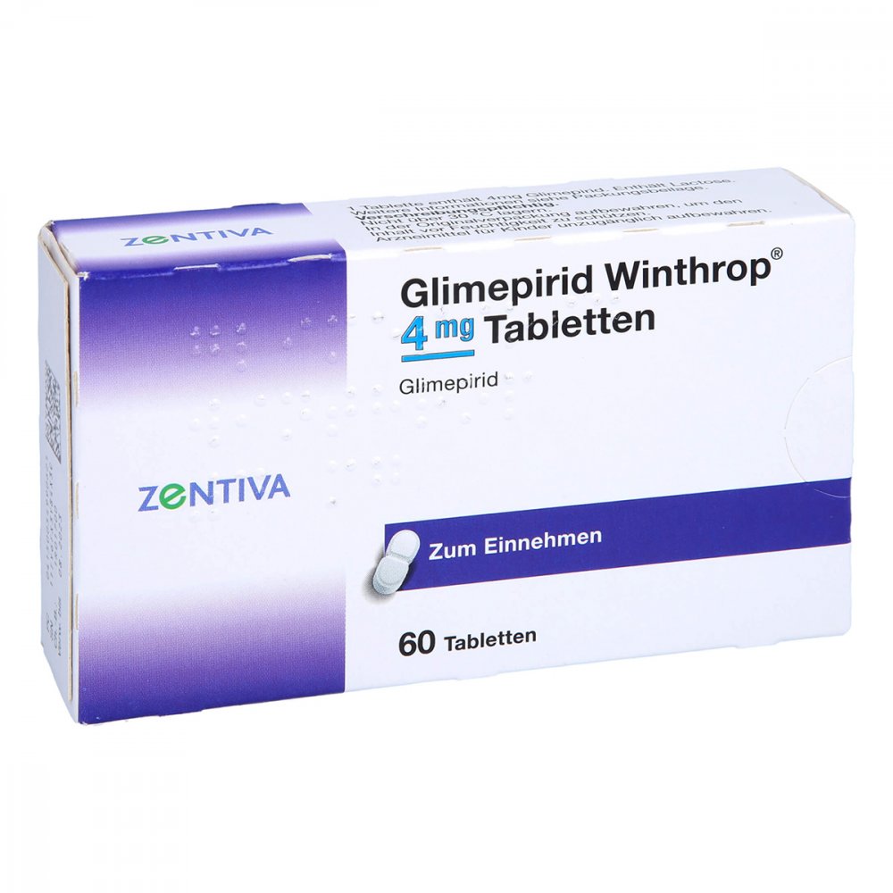Das Produktfoto zeigt Glimepirid Winthrop 4 Mg Tabletten (60 stk) PZN 05499062