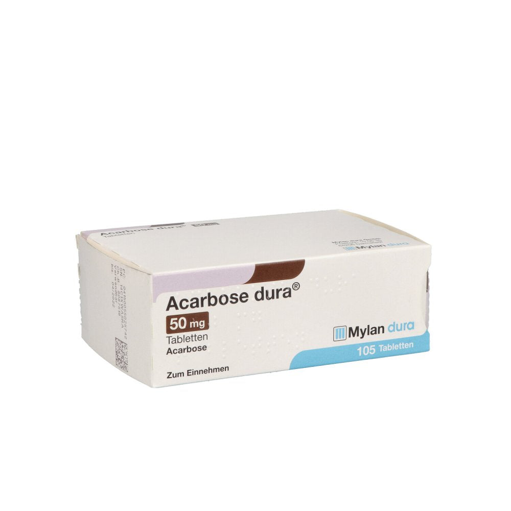 Das Produktfoto zeigt Acarbose Dura 50 Mg Tabletten (105 stk) PZN 05502574