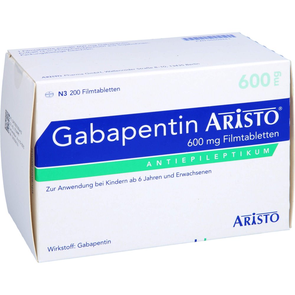 Das Produktfoto zeigt Gabapentin Aristo 600 Mg Filmtabletten (200 stk) PZN 05509441